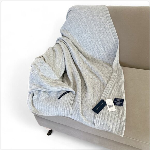 Ralph Lauren Heather Gray Cable Knit 100% Cashmere Throw Blanket 60 x 60 NWT NEW - Picture 3 of 5